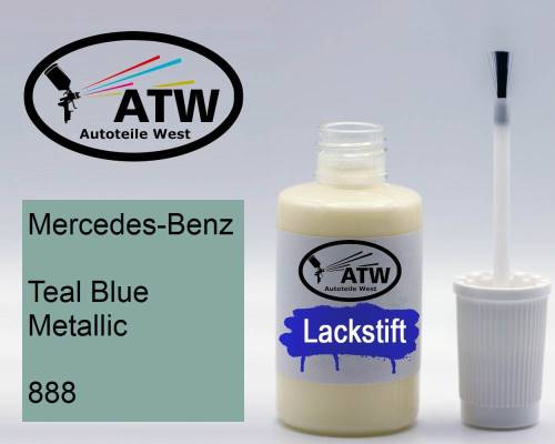 Mercedes-Benz, Teal Blue Metallic, 888: 20ml Lackstift, von ATW Autoteile West.